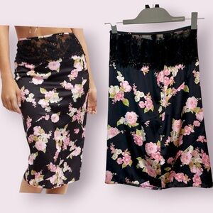 For Love & Lemons Melrose Slip Skirt Lace Floral Black Pink Size Small